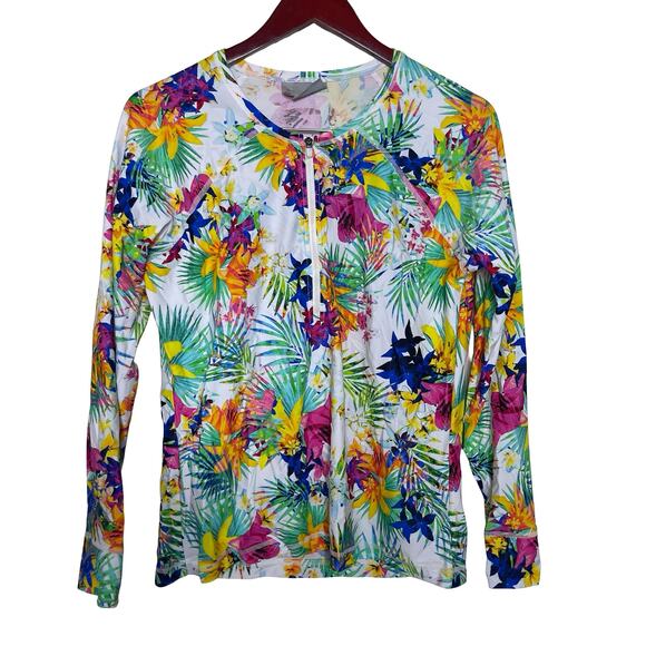 Athleta half zip long sleeve swim rash guard in tropical print XL - Picture 1 of 4